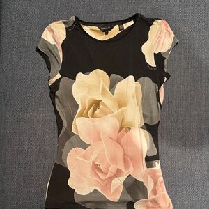 Ted baker Floral Print Black Short Sleeve Top